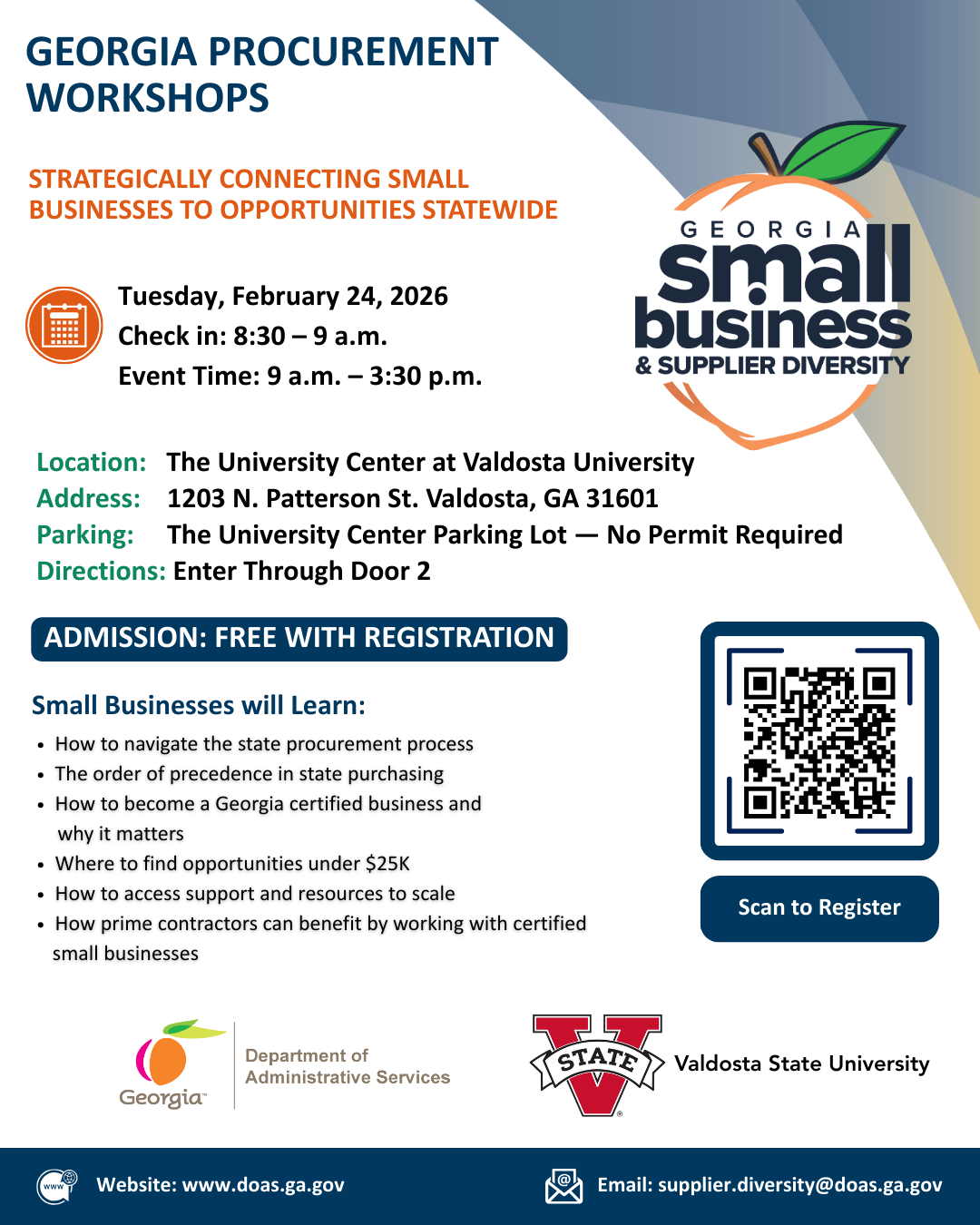 Georgia Procurement Workshops - Strategically Connecting Small Businesses to Opportunities Statewide Event Flyer