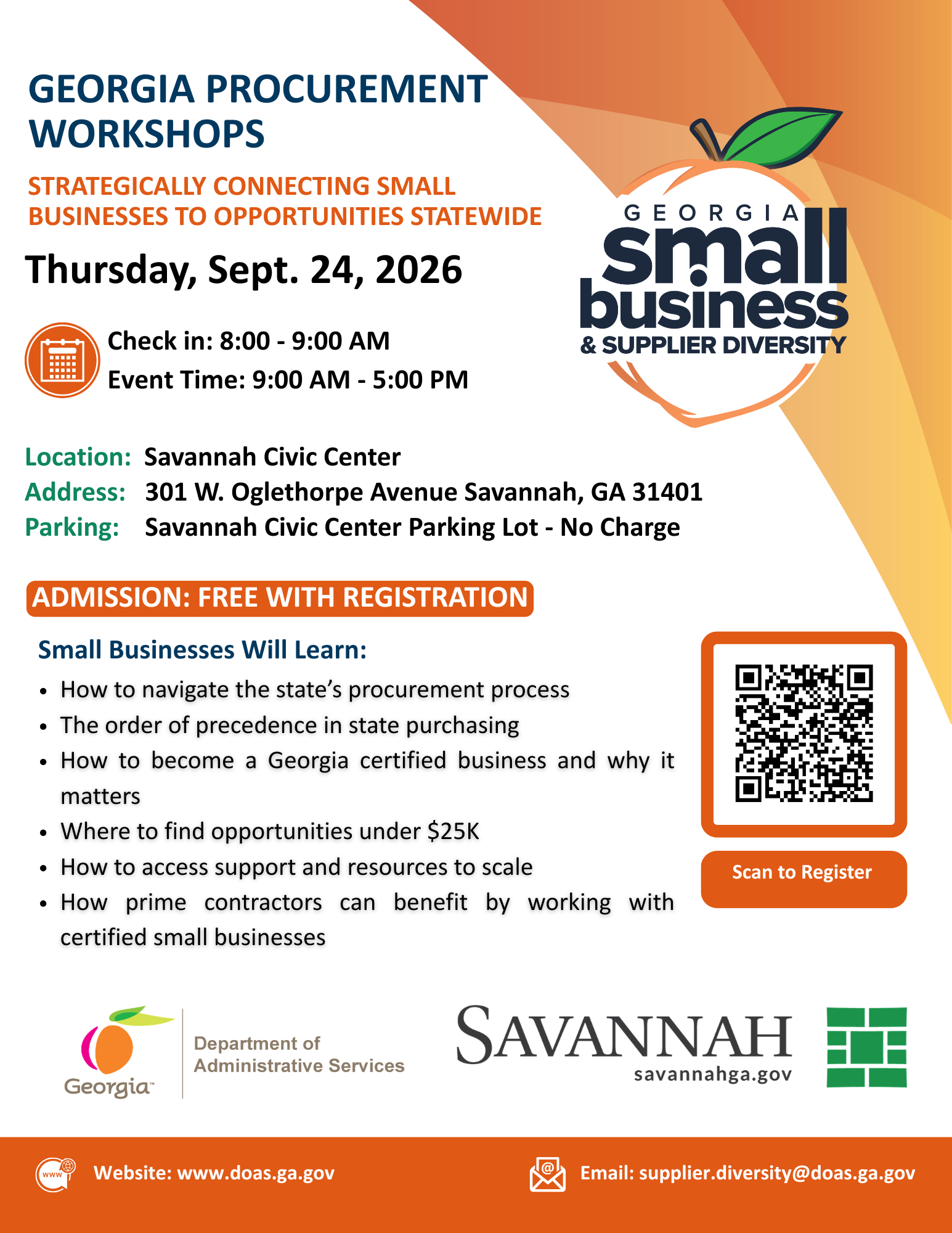 Georgia Procurement Workshops - Strategically Connecting Small Businesses to Opportunities Statewide Event Flyer