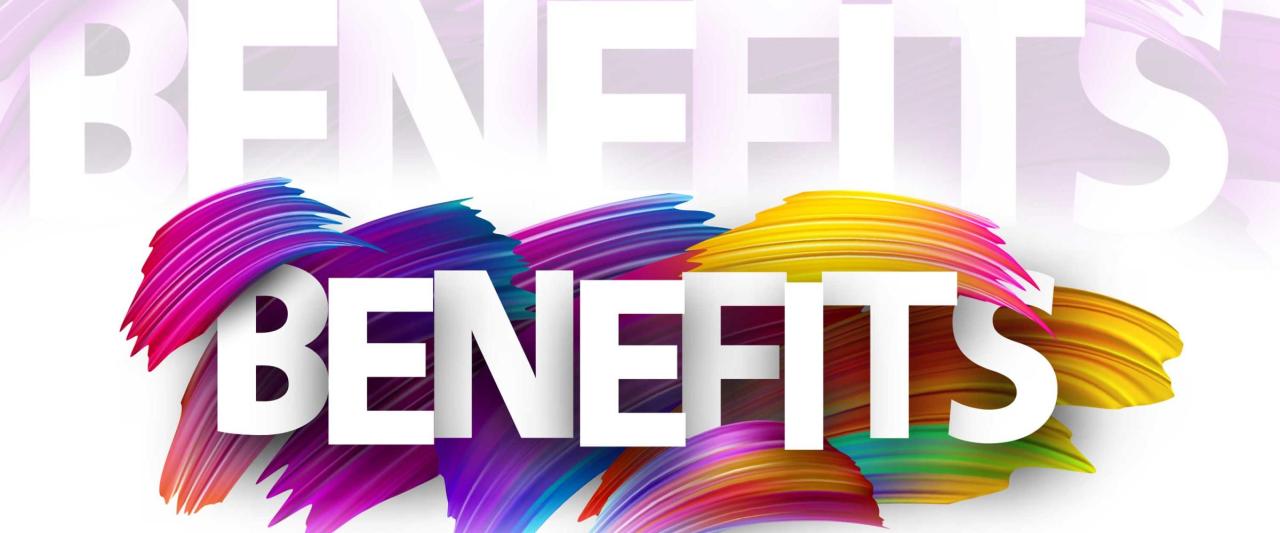 the word benefits on multicolor background