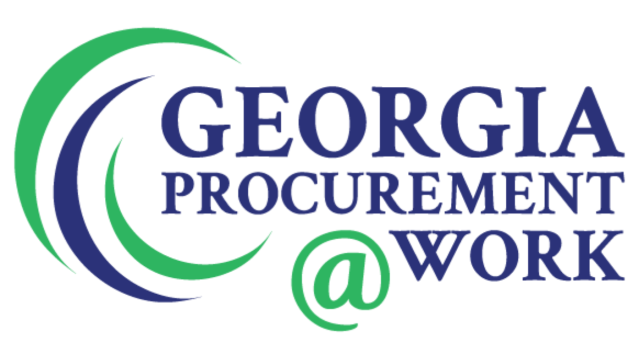 The words "Georgia Procurement @ WORK" appear, with blue and green crescents acting as accents.