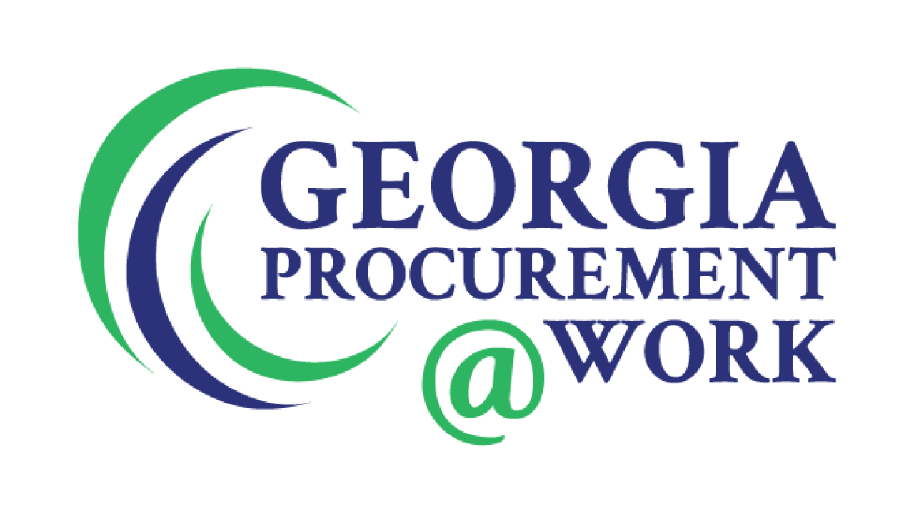 The words "Georgia Procurement @ WORK" appear, with blue and green crescents acting as accents.