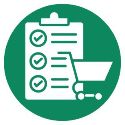Icon of a checklist and a shopping cart.