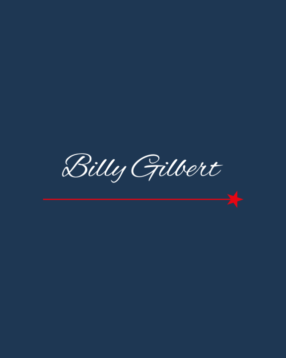 Image of the name Billy Gilbert in a white script on a blue background.