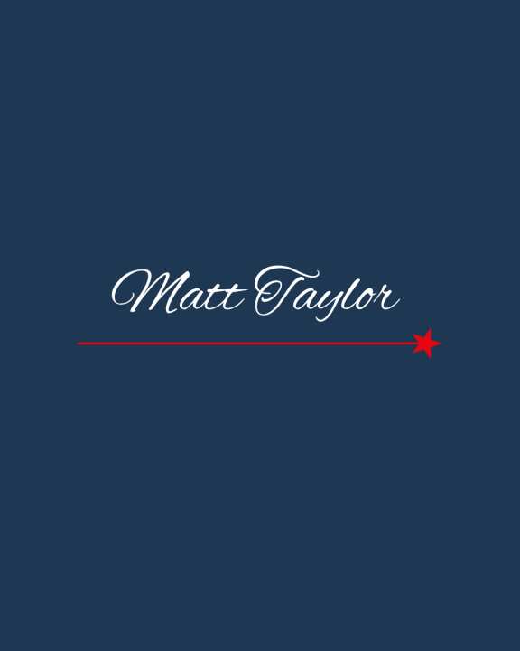 Image of the name Matt Taylor in a white script on a blue background.