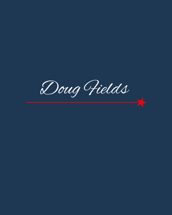 Image of the name Doug Fields in a white script on a blue background.