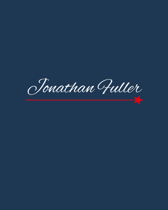 Image of the name Jonathan Fuller in a white script on a blue background.