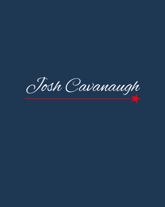 Image of the name Josh Cavanaugh in a white script on a blue background.