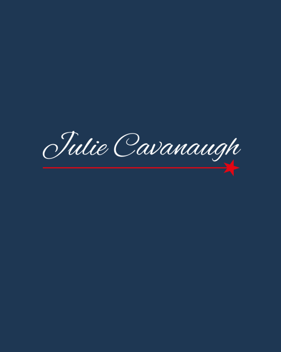 Image of the name Julie Cavanaugh in a white script on a blue background.