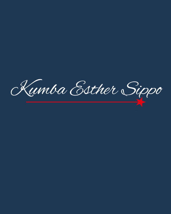 Image of the name Kumba Esther Sippo in a white script on a blue background.