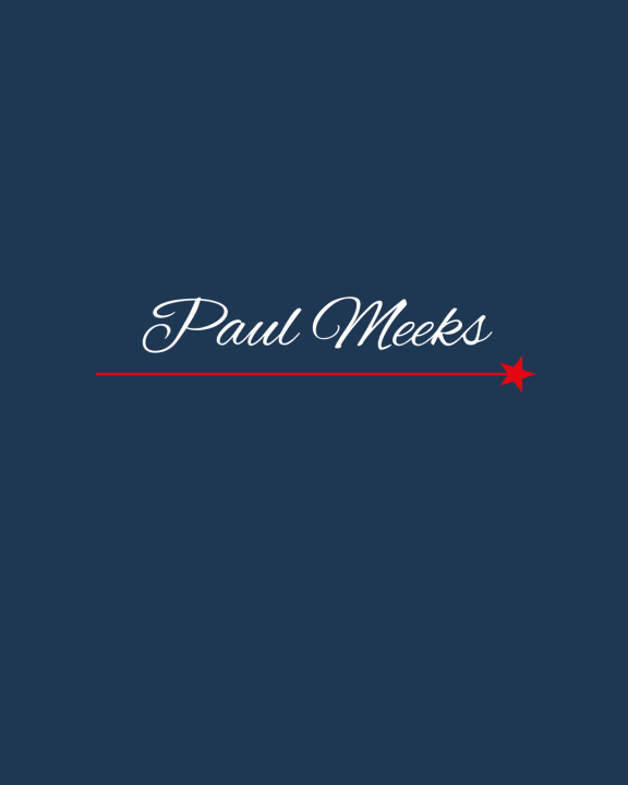 Image of the name Paul Meeks in a white script on a blue background.
