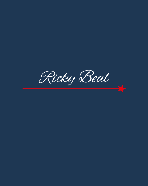Image of the name Ricky Beal in a white script on a blue background.