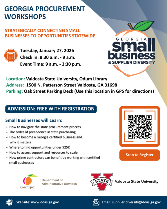 Georgia Procurement Workshops - Strategically Connecting Small Businesses to Opportunities Statewide Event Flyer